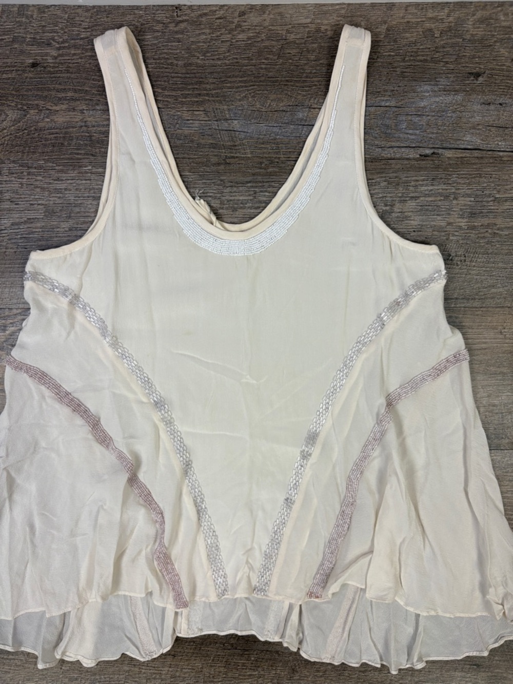 Chelsea Flower Cream Beaded Silk Tank Top Flowy Boho Blouse